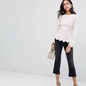 COPY - TED BAKER Bobbe Peplum Wool Scallop Sweater Pink Size Medium